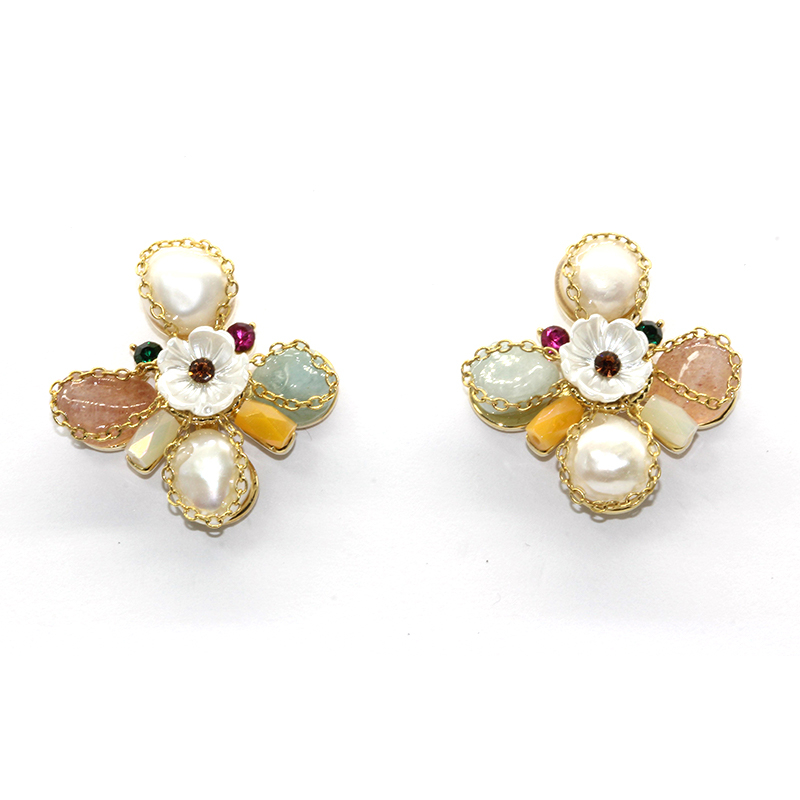 Halbedelsteine ​​Ohrringe Perle Muschel Legierung 925 Silber Ohrringe für Frauen Täglich Opal Ohrringe Outfit Schmuck