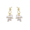 Neue modische Ohrringe im trendigen Stil, natürliche Perlenfarbe, 14 Karat vergoldet 