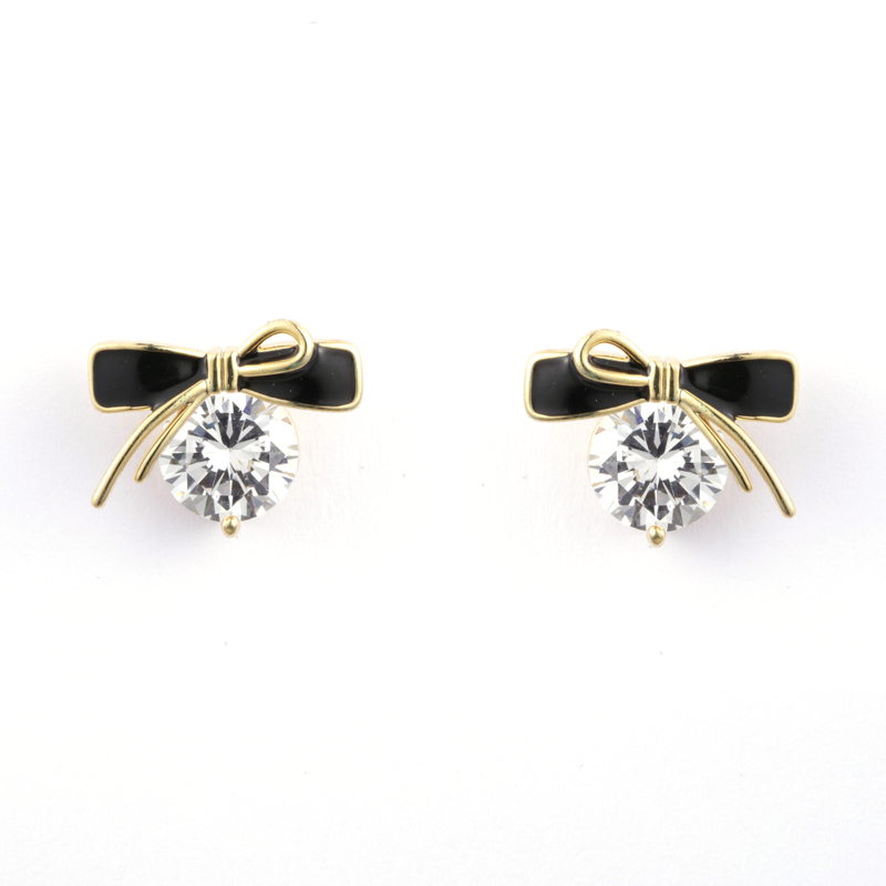 Hot Item Schwarze Emaille-Ohrringe mit Schleife und CZ 