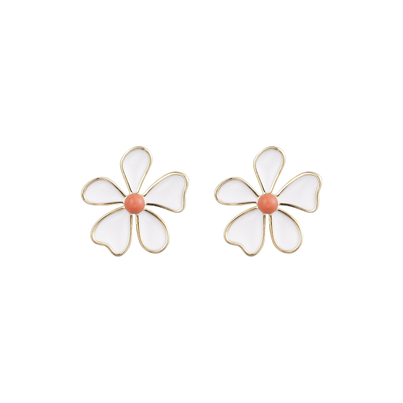Emaille bemalte kleine Gänseblümchen-Ohrringe. Exw-Preis